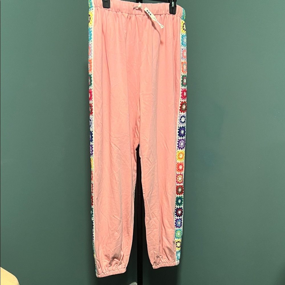 POL peachy pink granny square Joggers